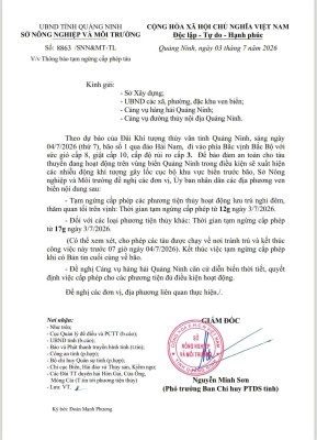 Thông báo điều chỉnh lịch tàu Ao Tiên - Cô Tô do bão số 1 (MAYSAK)