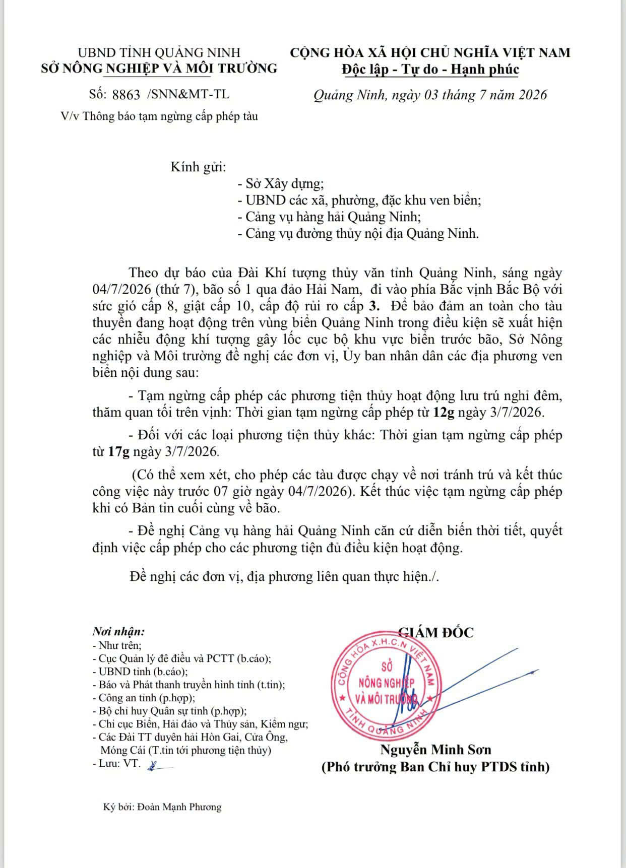 Thông báo điều chỉnh lịch tàu Ao Tiên - Cô Tô do bão số 1 (MAYSAK)
